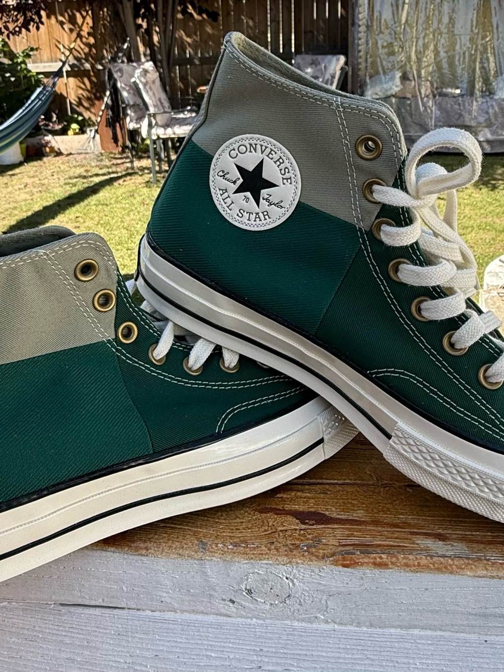 Converse High-Top Sneakers in Green and Light Gray